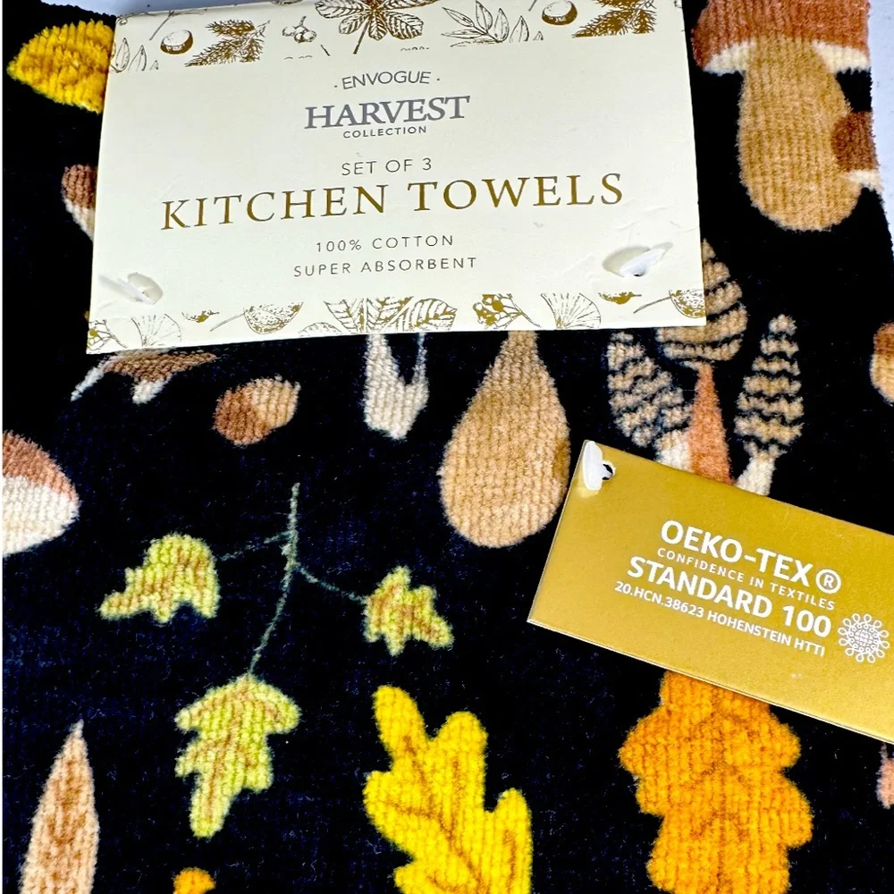 NEW Envogue HARVEST COLLECTION MUSHROOM Kitchen Towel Set/3